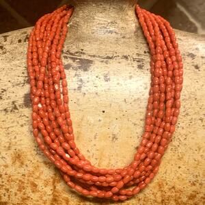 Jay King Necklace Sterling Silver and Reddish Orange Coral 10 Strand Vintage DTR